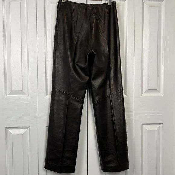 DANIER Lined Black Leather Straight Leg Side Zipper Pants‎ Size 4 - Picture 7 of 15